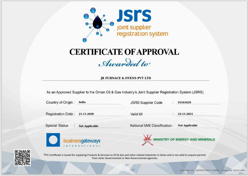  JR FURNACE JSRS Certified